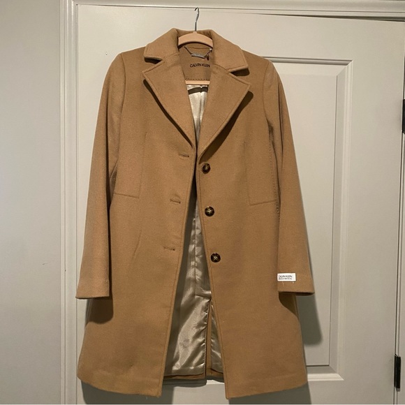 Calvin Klein Tan Wool Blend Coat - Picture 2 of 7